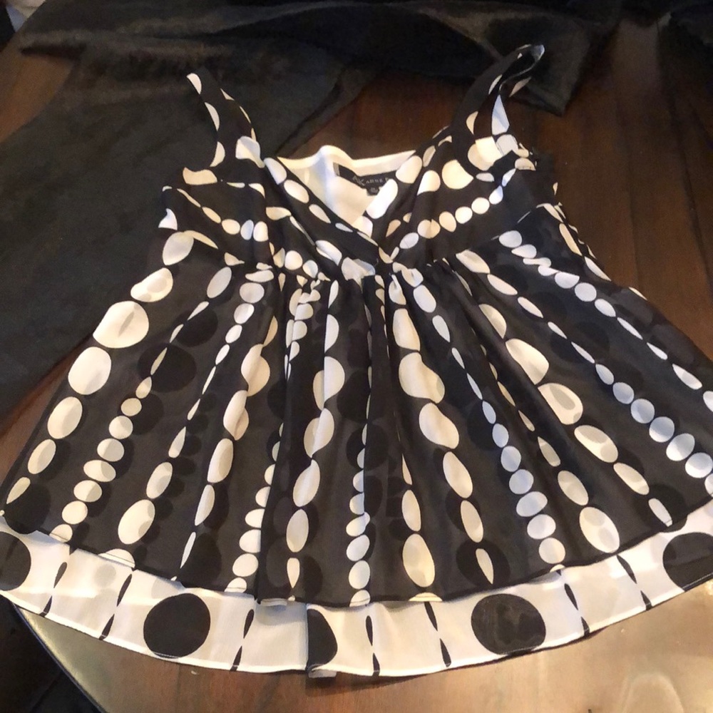 Anne Klein Cute layered chiffon polka dot cross front sleeveless babydoll top